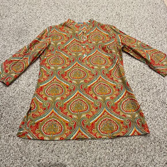 J. McLaughlin Tops - J McLaughlin Paisley Print Tunic Top Sz L Cotton Lightweight Preppy Resortwear